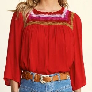 Brand new Antik Batik red blouse crochet